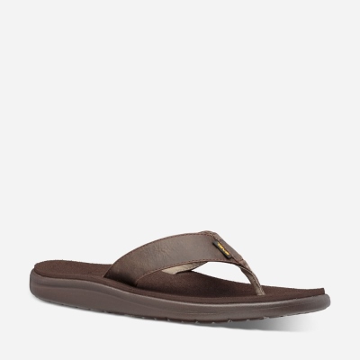 Teva Voya Flip Leather - Men's Teva Sandals - Chocolate Brown | India (VJCO79018)